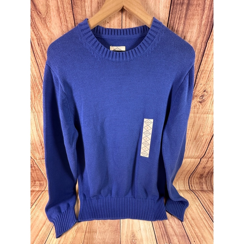 NWT St John's Bay Mens Sweater MEDIUM Blue Crew Neck Stretch Pullover NWT